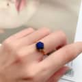 Lapis Lazuli Gemstone 925 Sterling Silver Gold Plated Geometrical Pentagram Star Vintage Crystal Ring 5