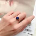 Lapis Lazuli Gemstone 925 Sterling Silver Gold Plated Geometrical Pentagram Star Vintage Crystal Ring 6