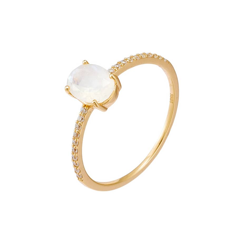 Moonstone Gemstone 925 Sterling Silver Gold Plated Raw Irregular Simple Ring - main