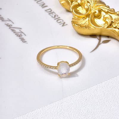 Moonstone Gemstone 925 Sterling Silver Gold Plated Raw Irregular Simple Ring detail 5