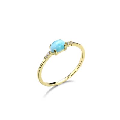 Larimar Gemstone 925 Sterling Silver Gold Plated Sky Clouds Ring