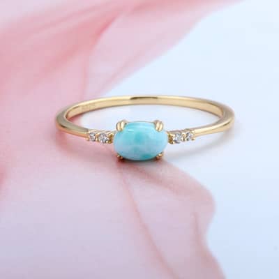 Larimar Gemstone 925 Sterling Silver Gold Plated Sky Clouds Ring detail 2