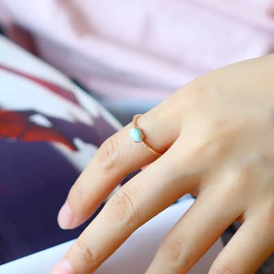 Larimar Gemstone 925 Sterling Silver Gold Plated Sky Clouds Ring detail 4