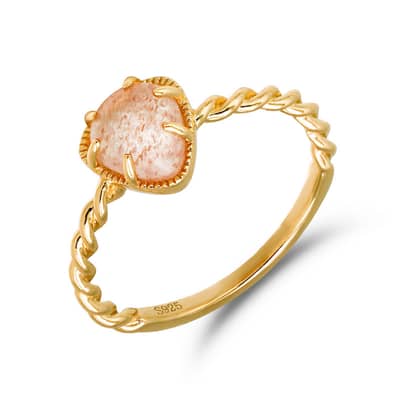 Strawberry Quartz Gemstone 925 Sterling Silver Gold Plated Drop Twist Ring detail 1