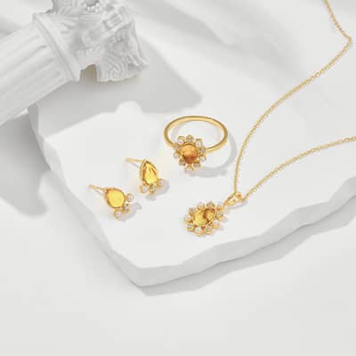 Amber Gemstone 925 Sterling Silver Gold Plated Sun Drop Necklace detail 2
