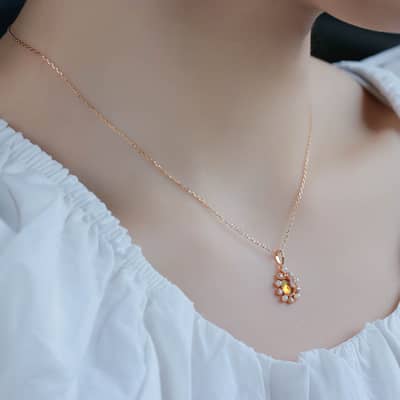 Amber Gemstone 925 Sterling Silver Gold Plated Sun Drop Necklace detail 3