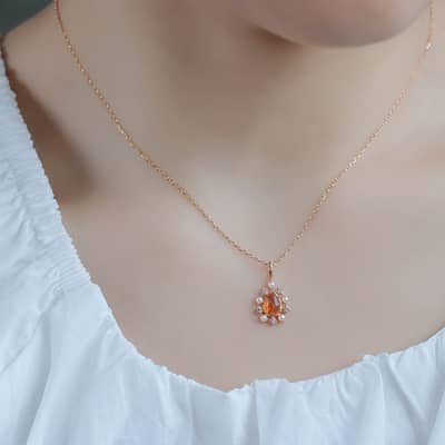 Amber Gemstone 925 Sterling Silver Gold Plated Sun Drop Necklace detail 5