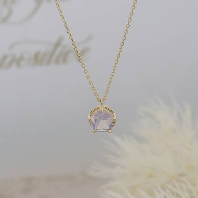 Lavender Amethyst Gemstone 925 Sterling Silver Gold Plated Star Starfish Crystal Necklace detail 4