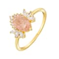 Strawberry Quartz Gemstone 925 Sterling Silver Gold Plated Butterfly CZ Zircon Ring 1