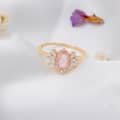 Strawberry Quartz Gemstone 925 Sterling Silver Gold Plated Butterfly CZ Zircon Ring 2