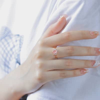 Strawberry Quartz Gemstone 925 Sterling Silver Gold Plated Butterfly CZ Zircon Ring detail 3