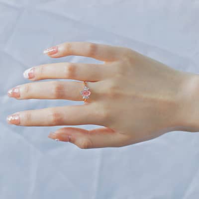 Strawberry Quartz Gemstone 925 Sterling Silver Gold Plated Butterfly CZ Zircon Ring detail 5