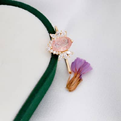 Strawberry Quartz Gemstone 925 Sterling Silver Gold Plated Butterfly CZ Zircon Ring detail 6