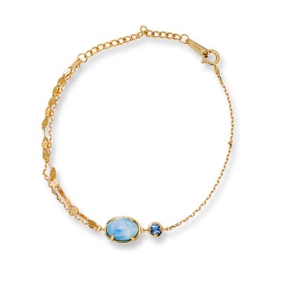 Larimar Gemstone 925 Sterling Silver Gold Plated Geometrical Sky Clouds Bracelet