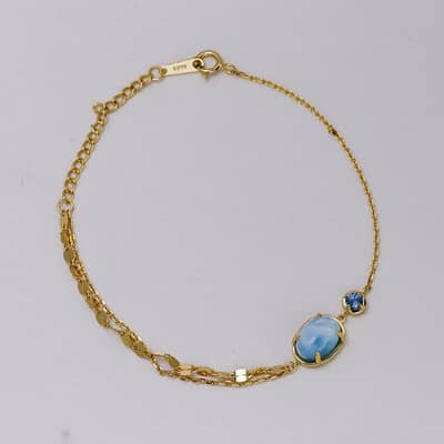 Larimar Gemstone 925 Sterling Silver Gold Plated Geometrical Sky Clouds Bracelet detail 3