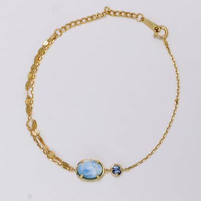 Larimar Gemstone 925 Sterling Silver Gold Plated Geometrical Sky Clouds Bracelet detail 5