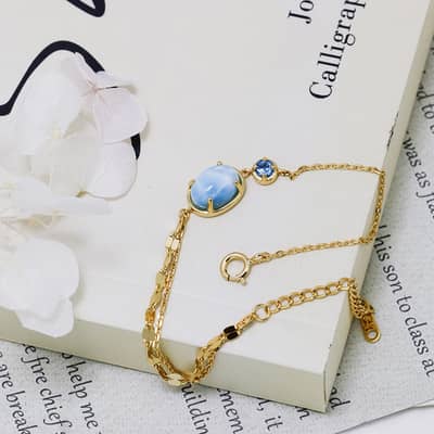 Larimar Gemstone 925 Sterling Silver Gold Plated Geometrical Sky Clouds Bracelet detail 6