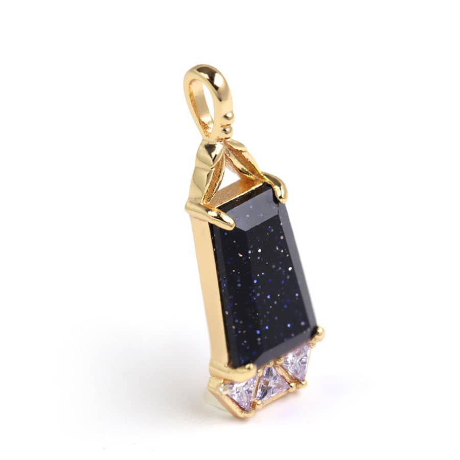 Blue Aventurine Gemstone 925 Sterling Silver Gold Plated Geometrical Triangle Trapezoid Necklace - main