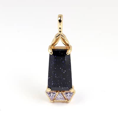 Blue Aventurine Gemstone 925 Sterling Silver Gold Plated Geometrical Triangle Trapezoid Necklace detail 2