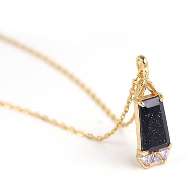Blue Aventurine Gemstone 925 Sterling Silver Gold Plated Geometrical Triangle Trapezoid Necklace detail 4