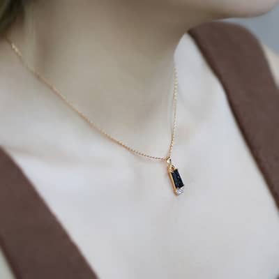 Blue Aventurine Gemstone 925 Sterling Silver Gold Plated Geometrical Triangle Trapezoid Necklace detail 5