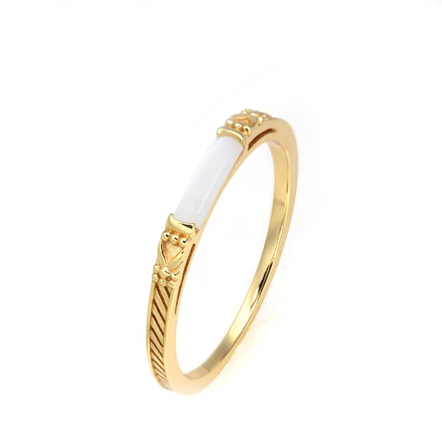 Shell Gemstone 925 Sterling Silver Gold Plated Strip Ring - main