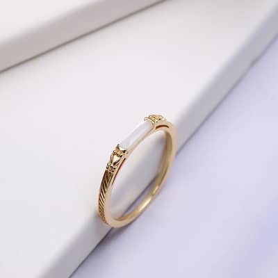 Shell Gemstone 925 Sterling Silver Gold Plated Strip Ring detail 2
