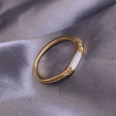 Shell Gemstone 925 Sterling Silver Gold Plated Strip Ring detail 3