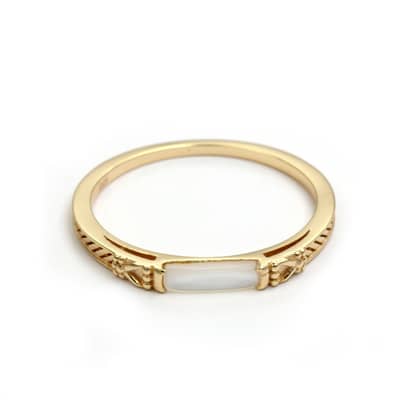 Shell Gemstone 925 Sterling Silver Gold Plated Strip Ring detail 4