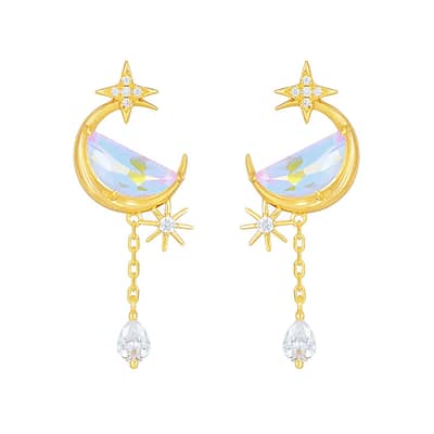 Quartz Gemstone 925 Sterling Silver Gold Plated Vintage Geometric Sky Clouds Stud Earrings detail 1