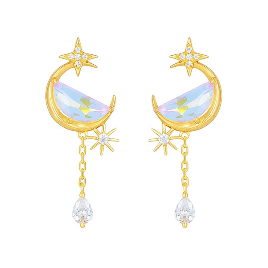Quartz Gemstone 925 Sterling Silver Gold Plated Vintage Geometric Sky Clouds Stud Earrings - main