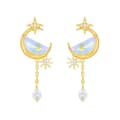 Quartz Gemstone 925 Sterling Silver Gold Plated Vintage Geometric Sky Clouds Stud Earrings 1