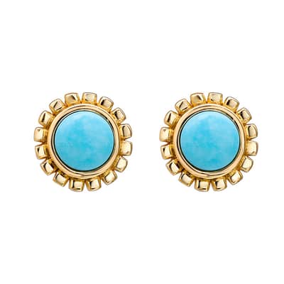 Turquoise Gemstone 925 Sterling Silver Gold Plated Flower Earrings detail 1