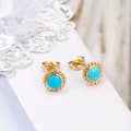 Turquoise Gemstone 925 Sterling Silver Gold Plated Flower Earrings 2