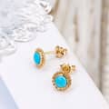 Turquoise Gemstone 925 Sterling Silver Gold Plated Flower Earrings 3