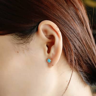 Turquoise Gemstone 925 Sterling Silver Gold Plated Flower Earrings detail 6