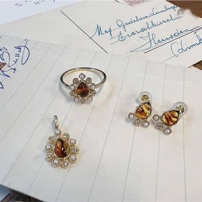 Amber Gemstone 925 Sterling Silver Gold Plated Sun Drop Ring detail 3