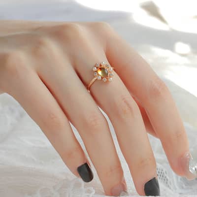 Amber Gemstone 925 Sterling Silver Gold Plated Sun Drop Ring detail 5