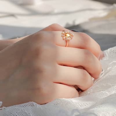 Amber Gemstone 925 Sterling Silver Gold Plated Sun Drop Ring detail 6