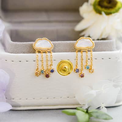 Gemstone 925 Sterling Silver Gold Plated CZ Zircon Shell Stud Earrings Vintage Geometric Design detail 2