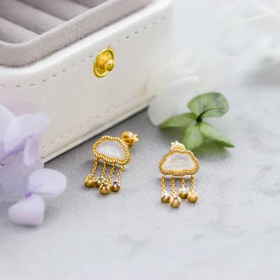 Gemstone 925 Sterling Silver Gold Plated CZ Zircon Shell Stud Earrings Vintage Geometric Design detail 4