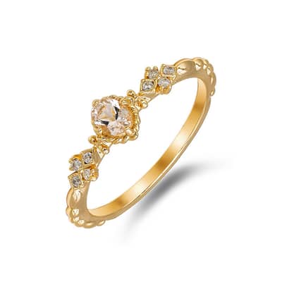 Morganite Gemstone 925 Sterling Silver Gold Plated Geometrical CZ Zircon Ring