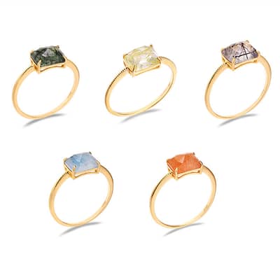 Rutilated Quartz Gemstone 925 Sterling Silver Gold Plated Rainbow Ring detail 2