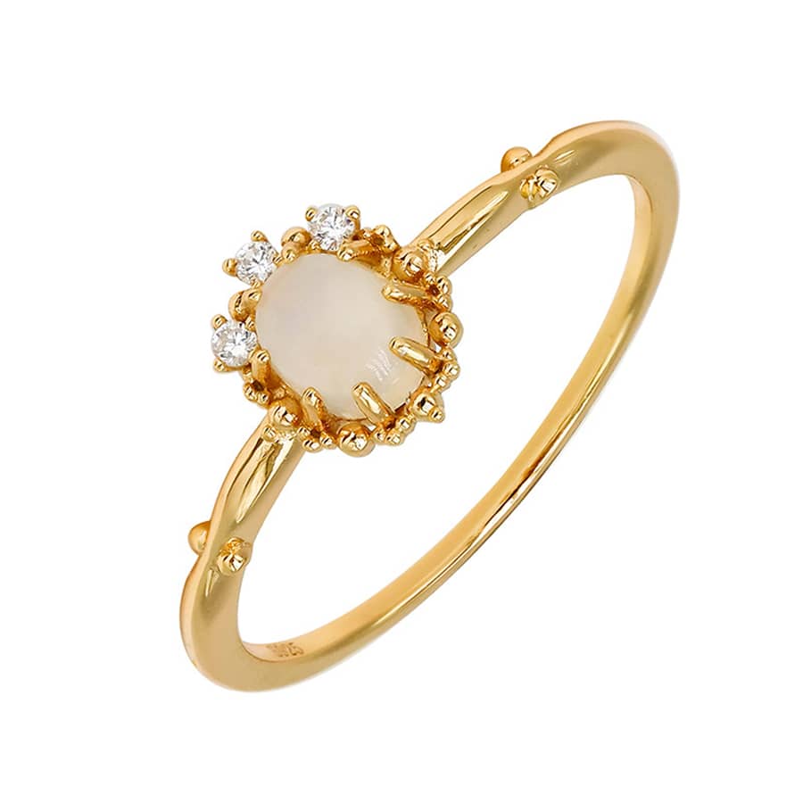 Gemstone 925 Sterling Silver Gold Plated CZ Zircon Moonstone Crystal Ring - main