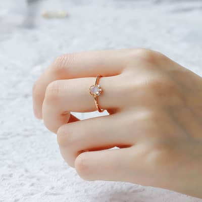 Gemstone 925 Sterling Silver Gold Plated CZ Zircon Moonstone Crystal Ring detail 2