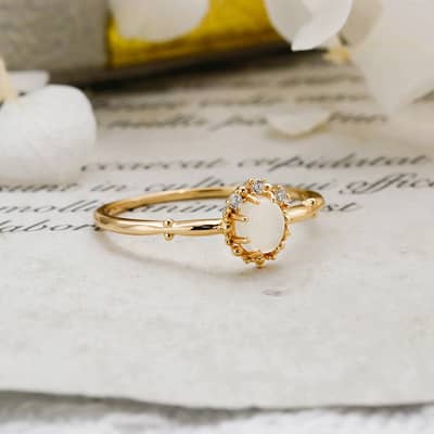 Gemstone 925 Sterling Silver Gold Plated CZ Zircon Moonstone Crystal Ring detail 3