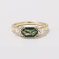 Moss Agate Gemstone 925 Sterling Silver Gold Plated CZ Zircon Geometric Hexagon Ring 6