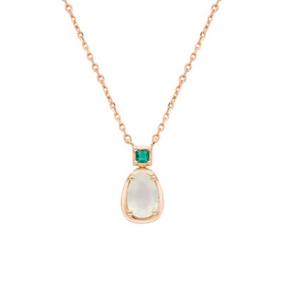 Prehnite Gemstone 925 Sterling Silver Gold Plated Geometrical CZ Zircon Necklace