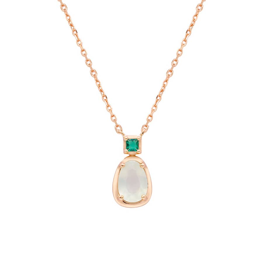 Prehnite Gemstone 925 Sterling Silver Gold Plated Geometrical CZ Zircon Necklace - main