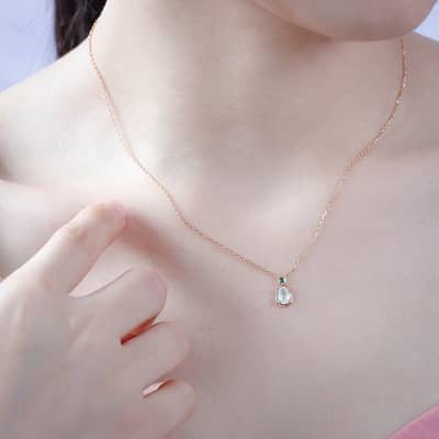 Prehnite Gemstone 925 Sterling Silver Gold Plated Geometrical CZ Zircon Necklace detail 2